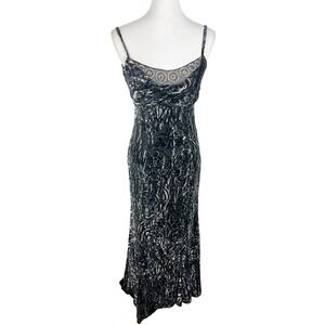 Badgley Mischka Black Floral Velvet Lace Spaghetti Strap Formal Maxi Dress